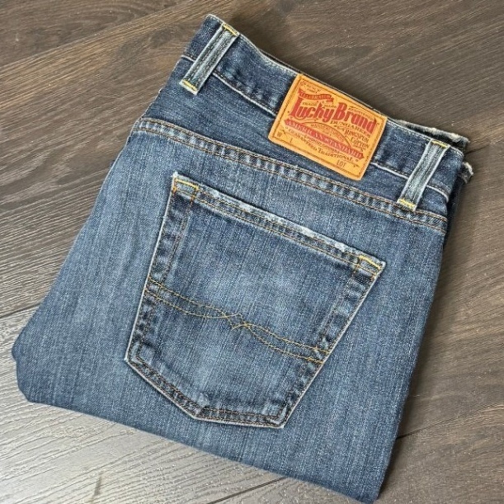 Lucky Brand Vintage‎ Straight Mens Jeans 36 x 29 Short Medium Wash Distressed